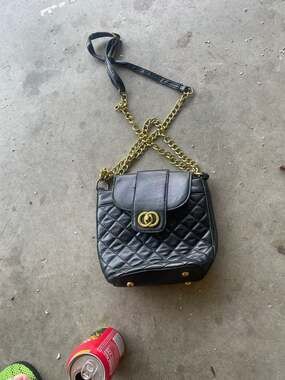 Vintage Quilted Black Faux Leather Mini Backpack Crossbody with Gold Hardware